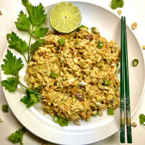 thai salad plated with chopsticks