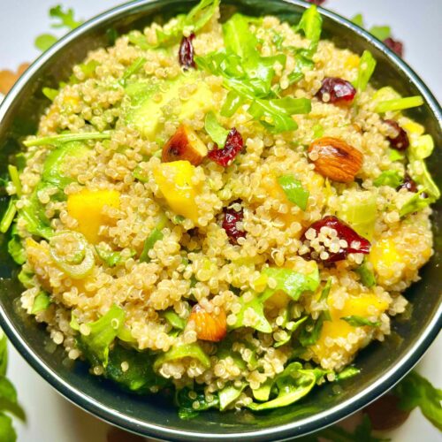 mango avocado quinoa salad in bowl