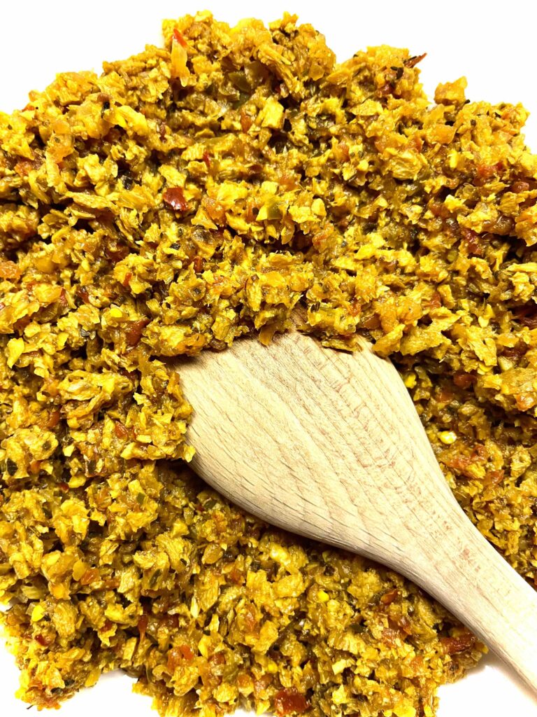 vegan ground meat with spoon