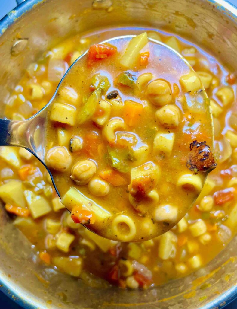 close-up of vegan minestrone soup