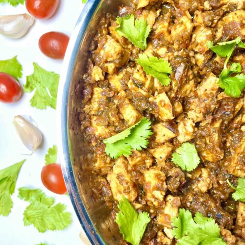 sofritas tofu with garnishes on plate