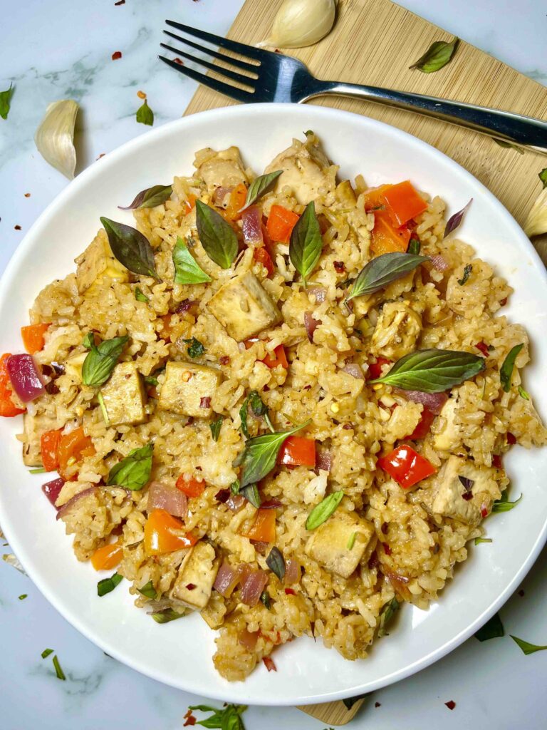 plate of thai basil fried rice